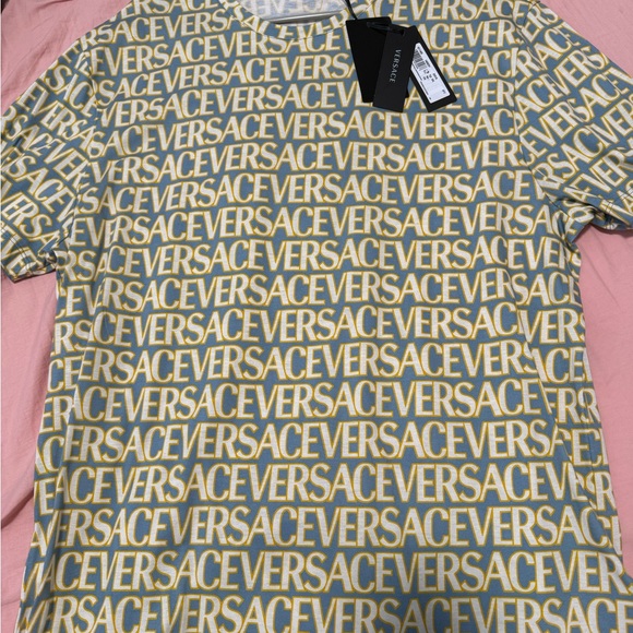 Versace Men's Yellow and Blue Logo T-Shirt - Picture 1 of 3